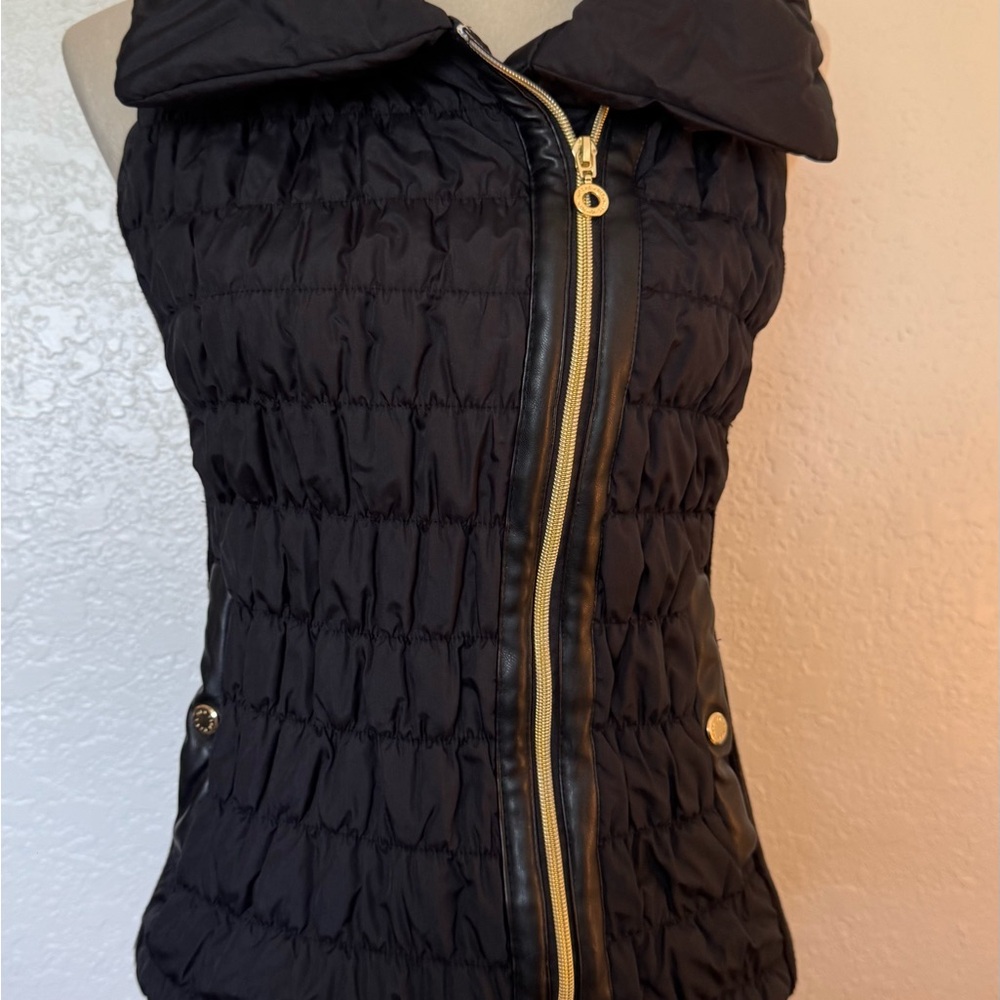 Marc New York Black Puffer Vest with Gold Accents
